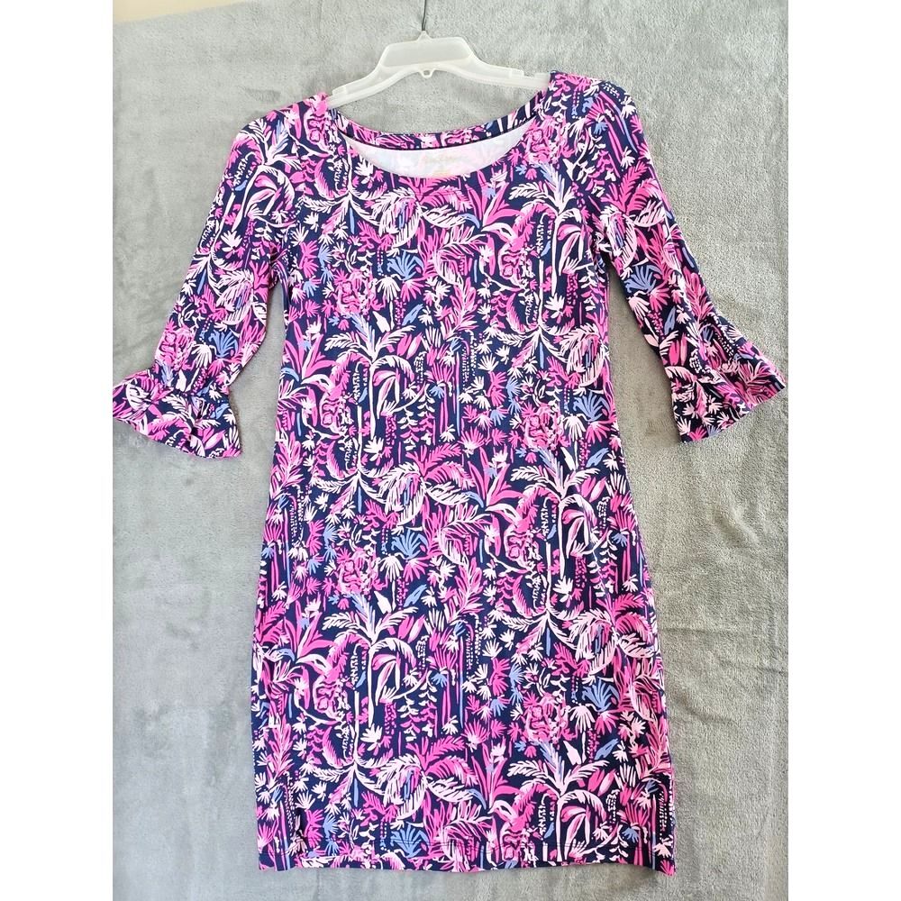 Lilly Pulitzer Sm Dress Upf Shift Monkey Palm Pink Cabana Resortwear Coastal